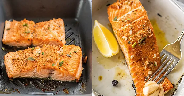 Garlic & Paprika Air Fryer Salmon - Perfect 15-Minute Meal 4 Perfectly seared Garlic & Paprika Air Fryer Salmon served professional style