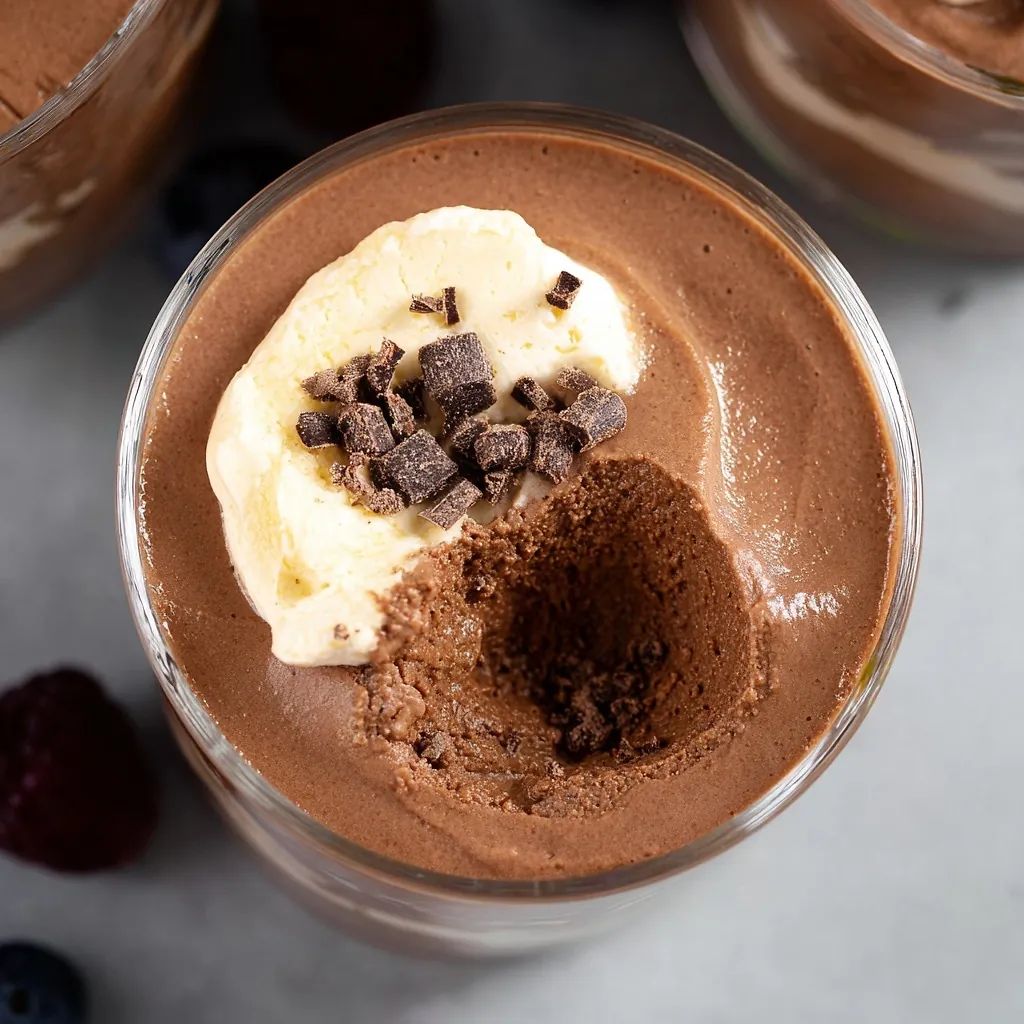 Cottage Cheese Chocolate Mousse - High-Protein 3-Ingredient Dessert 4 Perfectly seared Cottage Cheese Chocolate Mousse served professional style