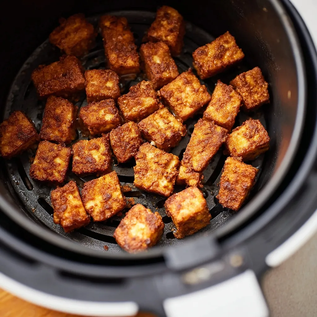 Perfectly seared Crispy Air Fryer Tofu served professional style