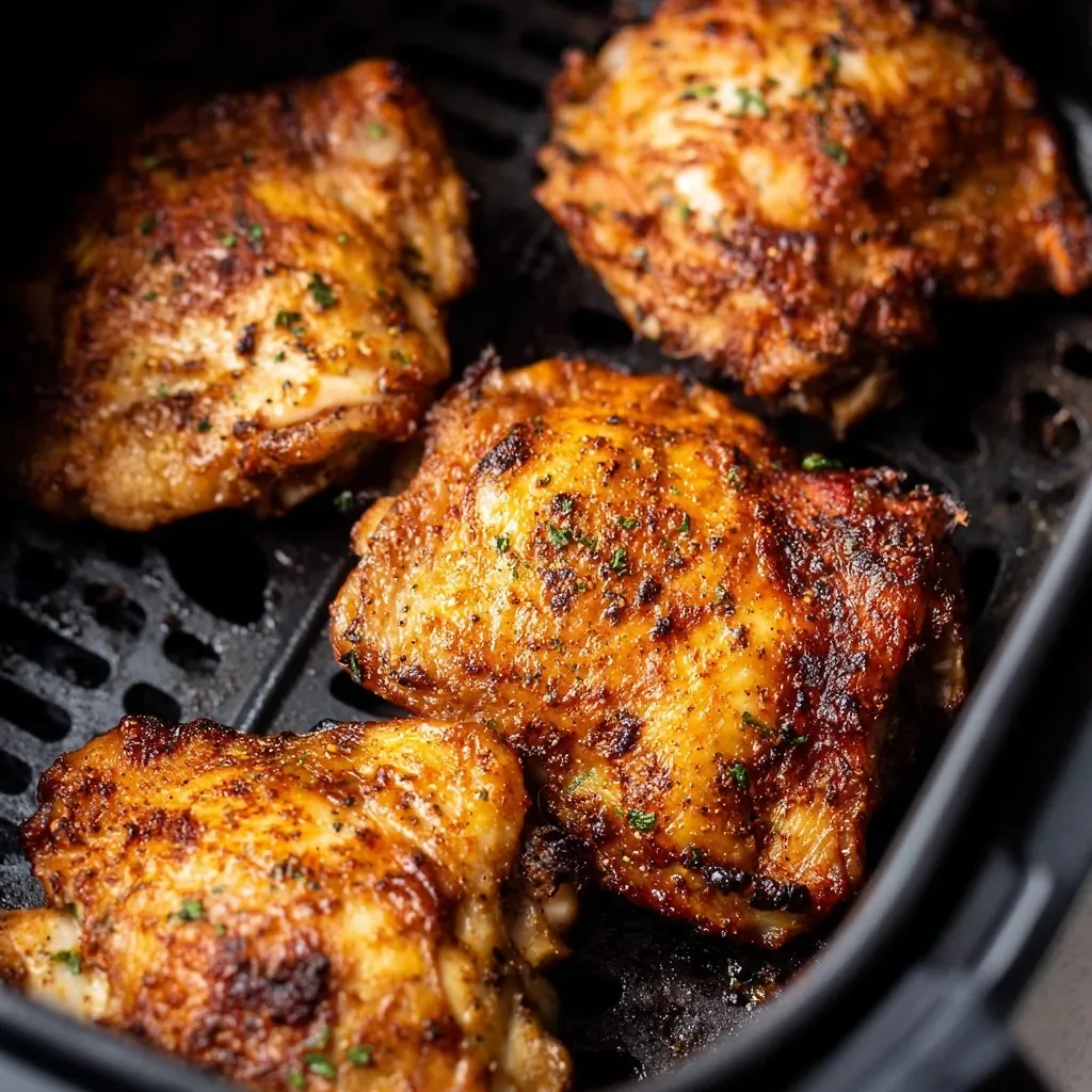 Perfect Air Fryer Chicken Thighs - 15-Minute Crispy Meal 4 Perfectly seared Air Fryer Chicken Thighs served professional style