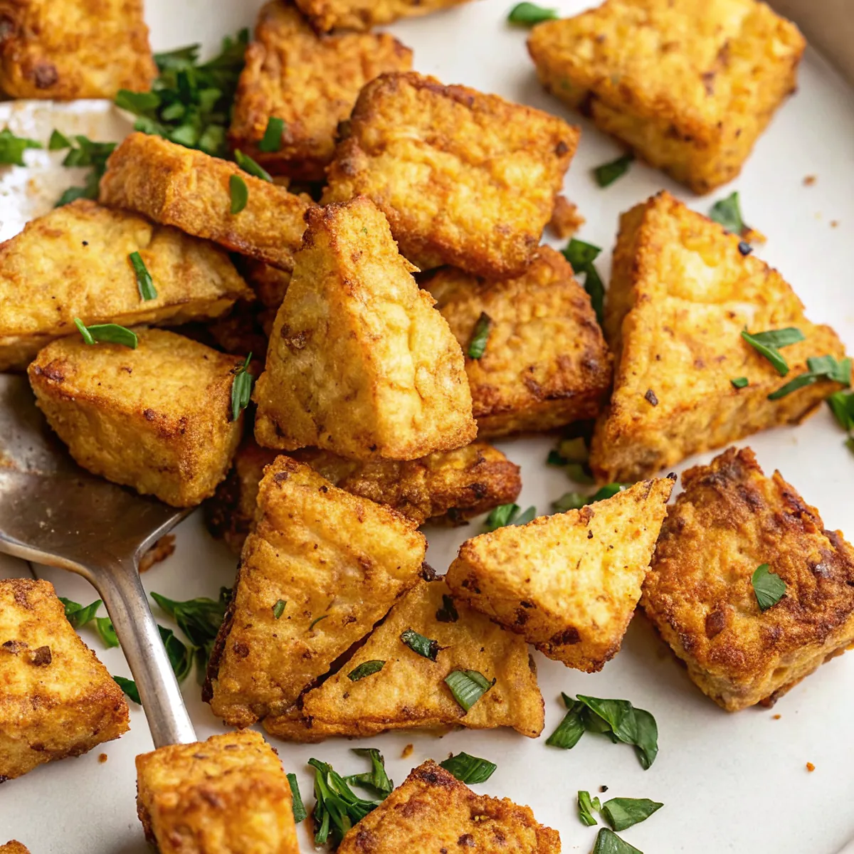 Crispy Air Fryer Tempeh - Perfect 15-Minute Vegan Protein 4 Perfectly seared Crispy Air Fryer Tempeh served professional style