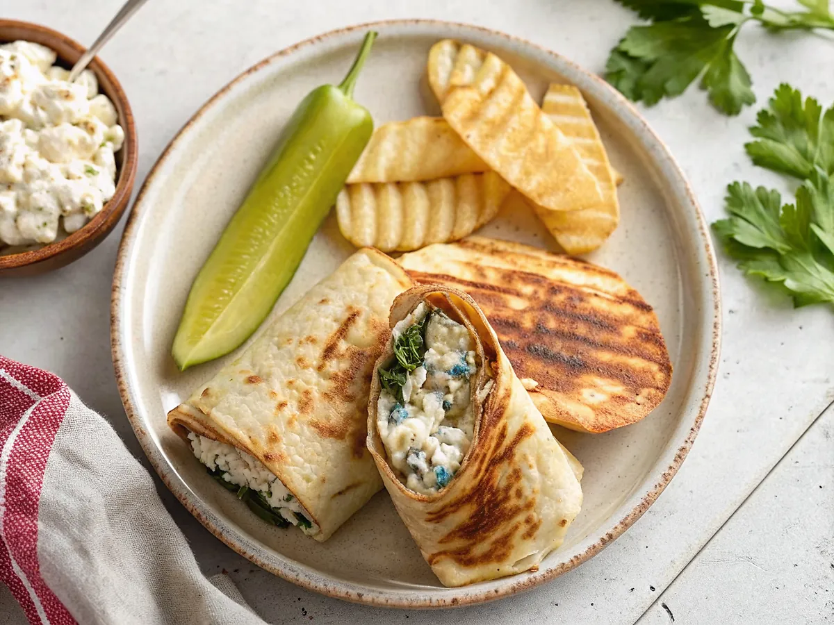 Perfectly seared Cottage Cheese Wraps served professional style
