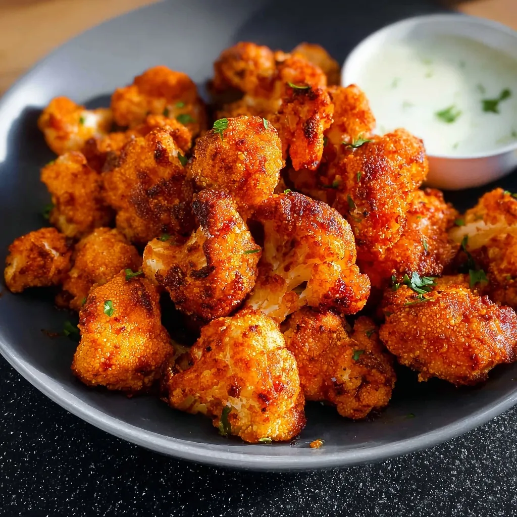 Perfectly seared Air Fryer Cauliflower Wings served professional style