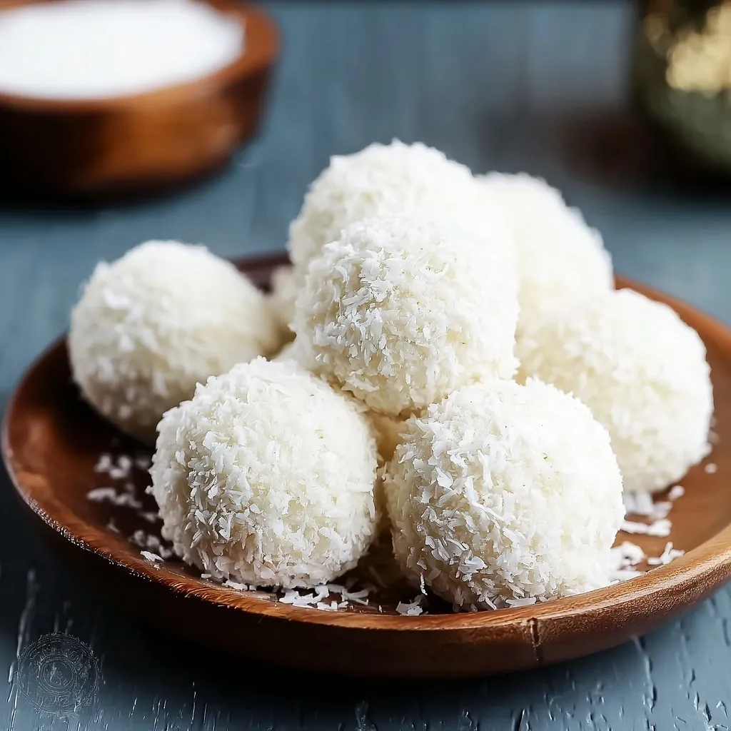 Cottage Cheese Coconut Truffles - No-Bake, High-Protein, Refined Sugar-Free 4 Perfectly seared Cottage Cheese Coconut Truffles served professional style