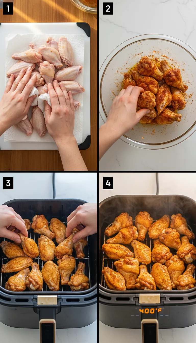 Perfect Air Fryer Chicken Wings - Crispy & Juicy in 20 Minutes 3 Step-by-Step High Heat Execution for Air Fryer Chicken Wings