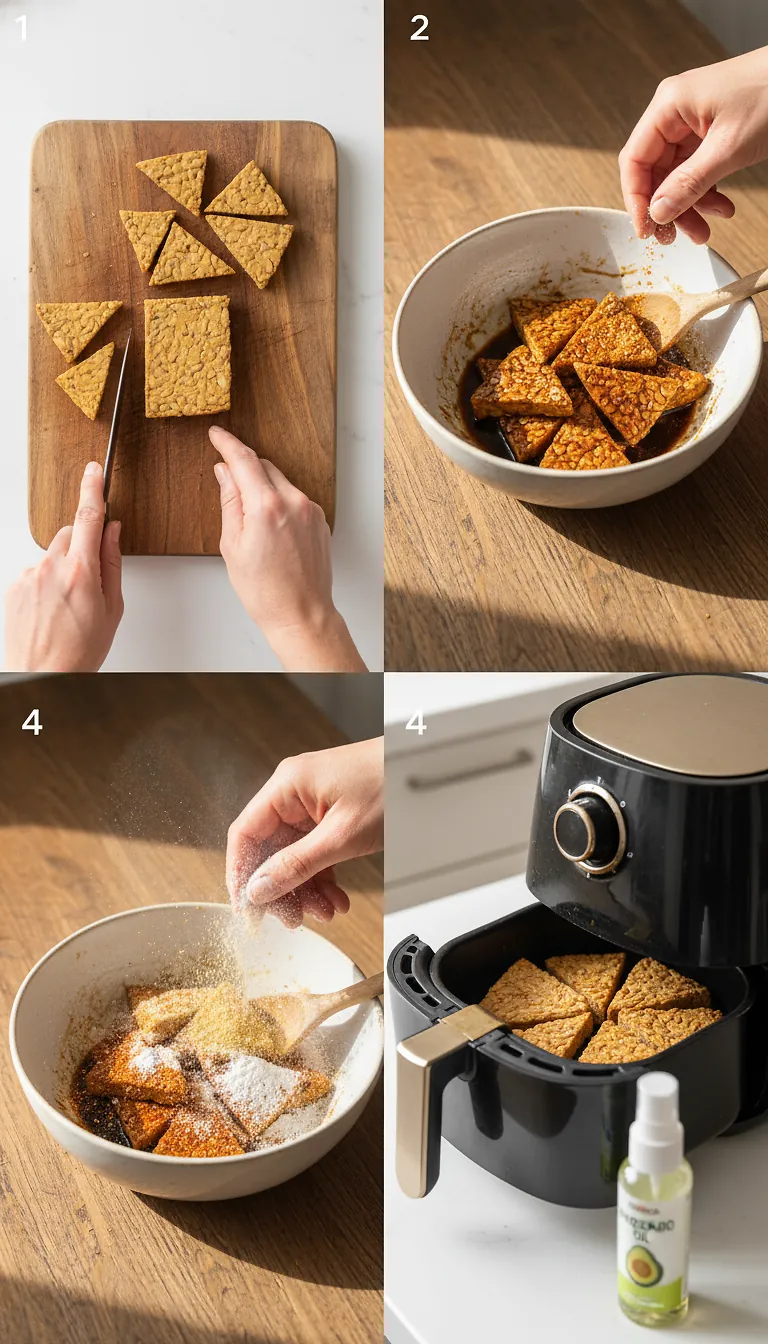 Crispy Air Fryer Tempeh - Perfect 15-Minute Vegan Protein 3 Step-by-Step High Heat Execution for Crispy Air Fryer Tempeh