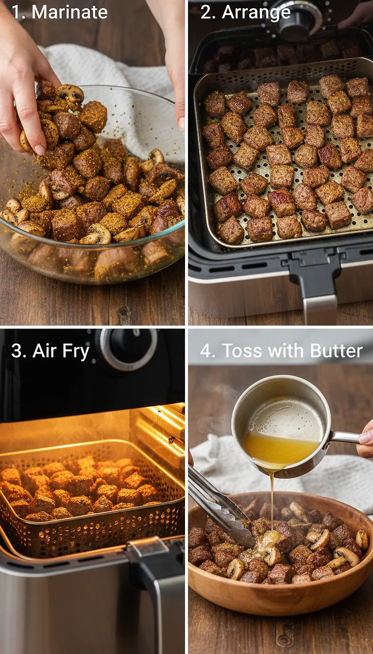Step-by-Step High Heat Execution for Air Fryer Cajun Butter Steak Bites with Mushrooms