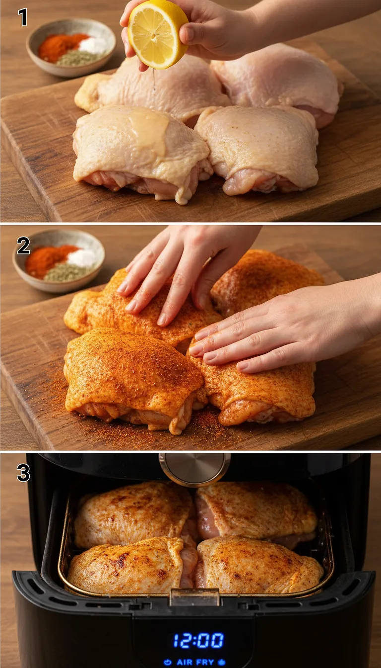 Perfect Air Fryer Chicken Thighs - 15-Minute Crispy Meal 3 Step-by-Step High Heat Execution for Air Fryer Chicken Thighs
