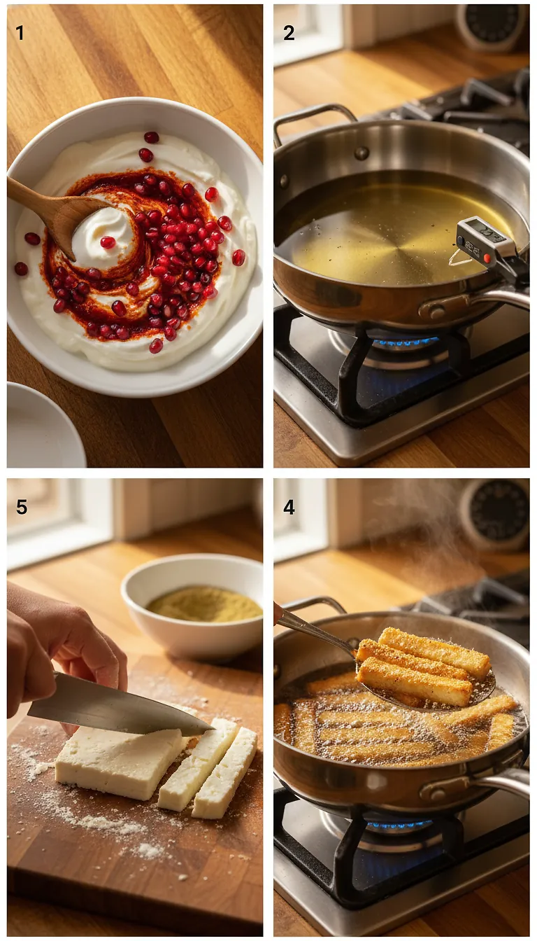 Step-by-Step High Heat Execution for Halloumi Fries with Harissa Yogurt