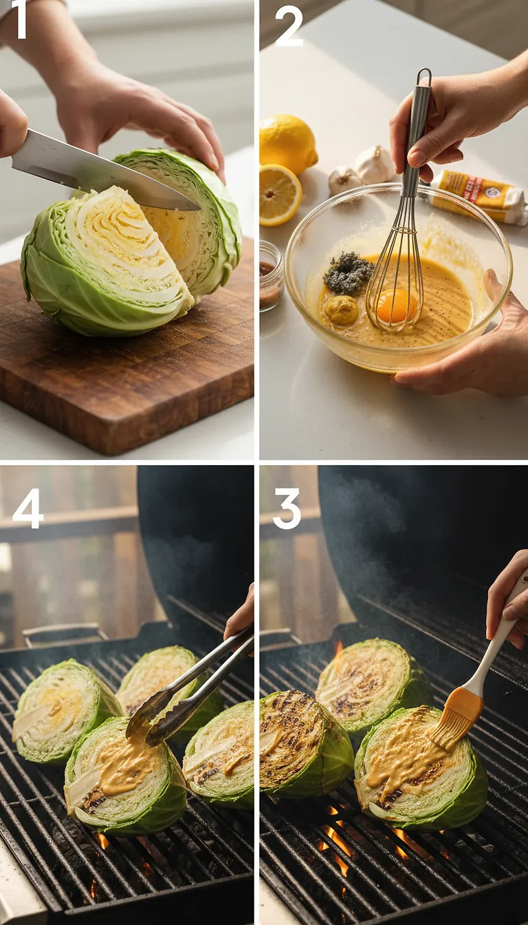 Fet-Fisk’s Grilled Cabbage Caesar Recipe | Bon Appétit 3 Step-by-Step High Heat Execution for Fet-Fisk’s Grilled Cabbage Caesar