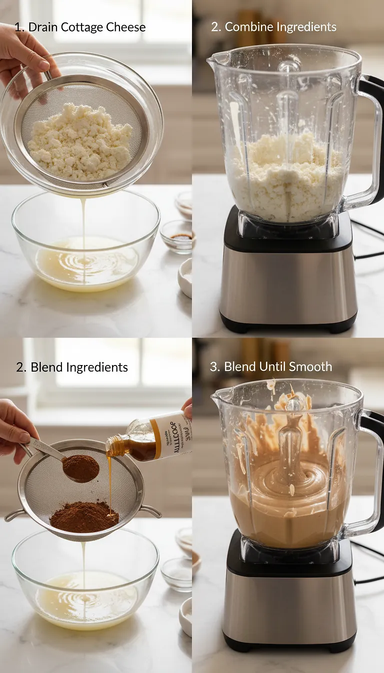 Cottage Cheese Chocolate Mousse - High-Protein 3-Ingredient Dessert 3 Step-by-Step High Heat Execution for Cottage Cheese Chocolate Mousse