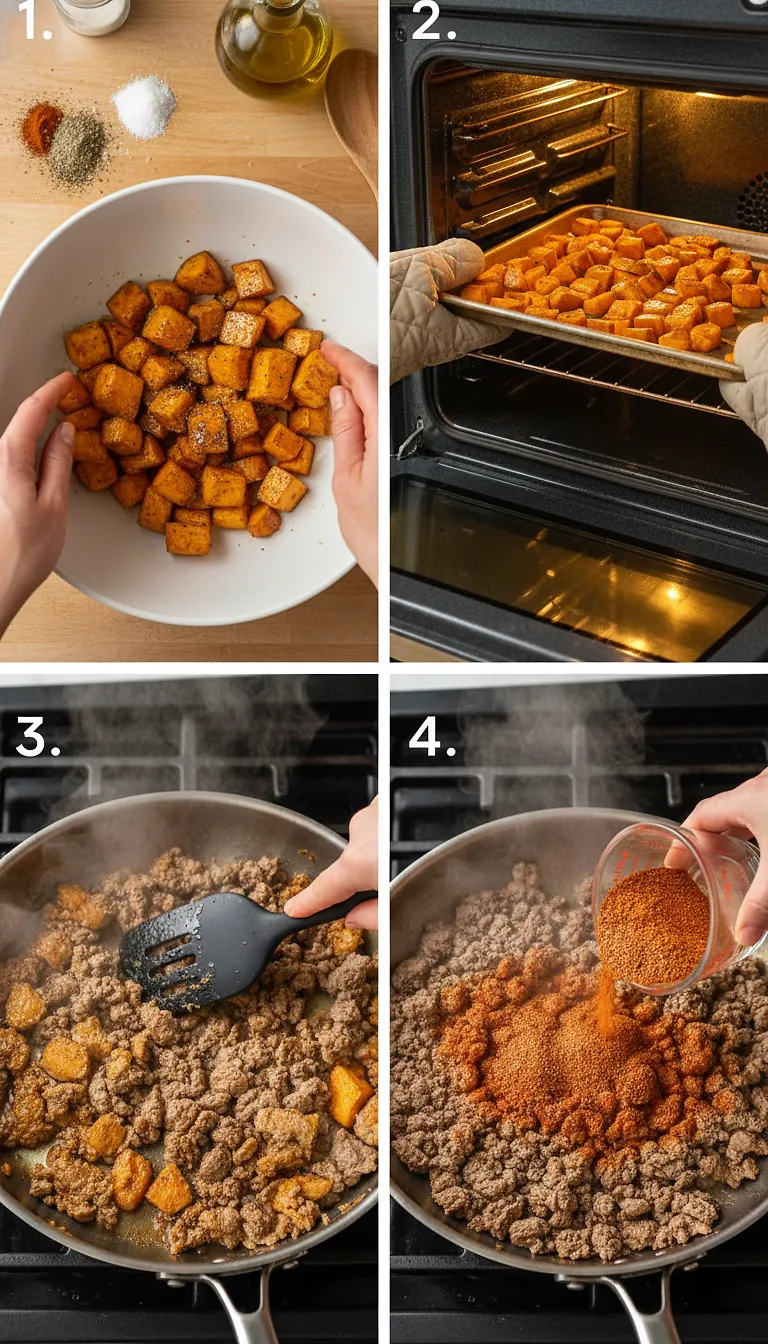 Step-by-Step High Heat Execution for Cottage Cheese Sweet Potato Beef Bowl (Viral TikTok Recipe)