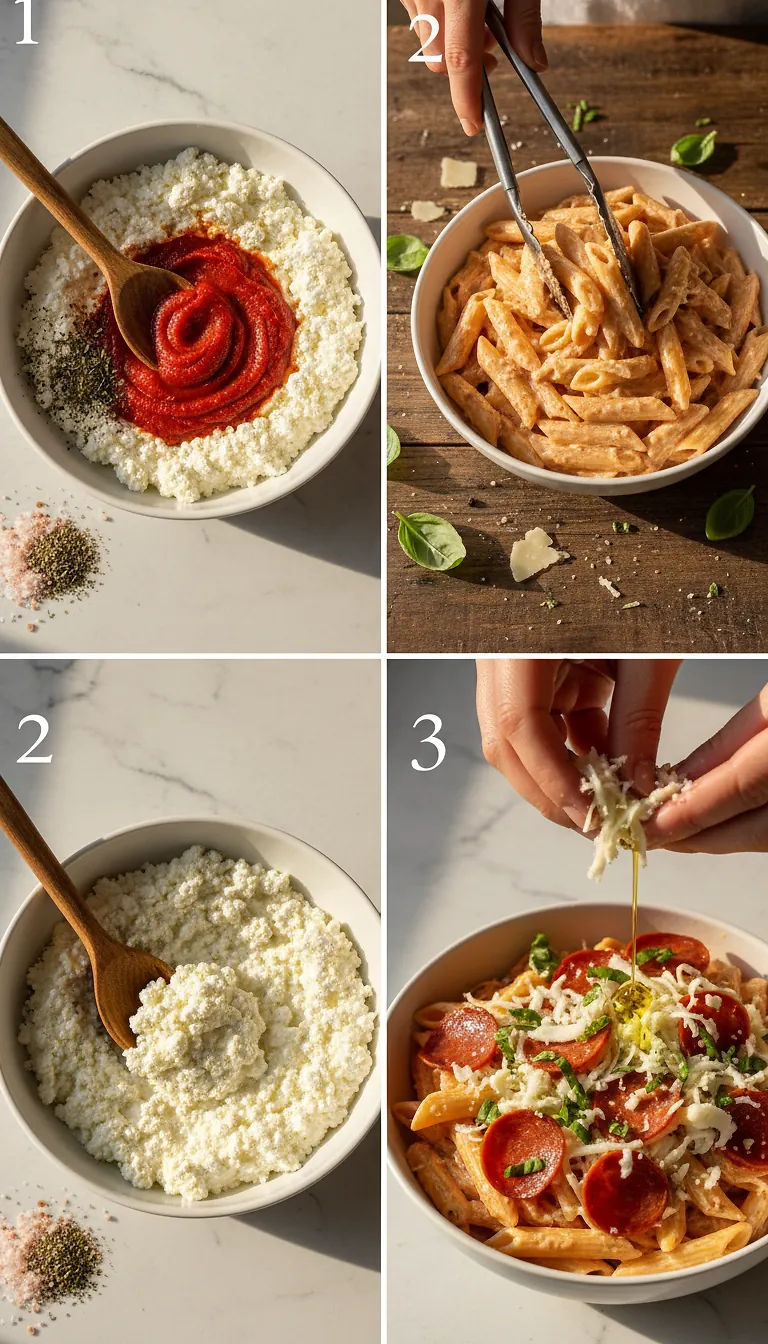 Step-by-Step High Heat Execution for Viral Cottage Cheese Pizza Bowl Pasta