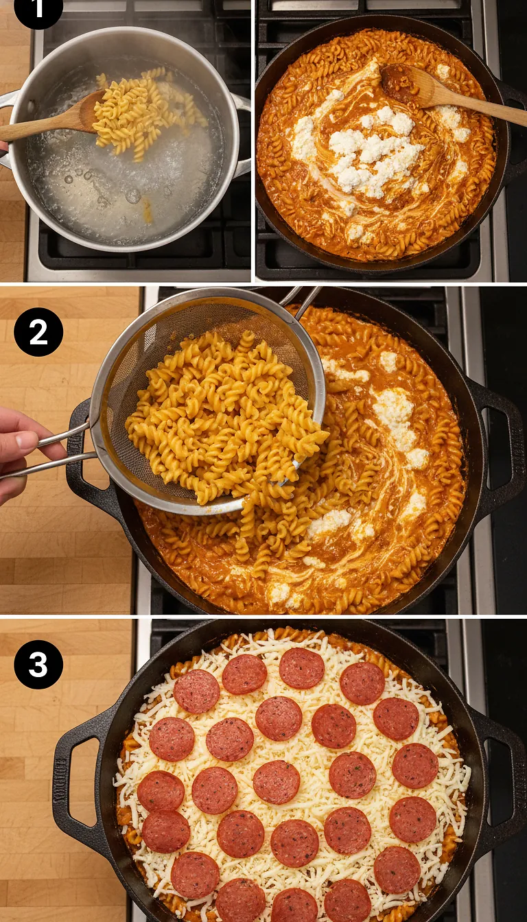 Viral Cottage Cheese Pizza Bowl Pasta (High Protein Recipe) - Grilled Cheese Social 3 Step-by-Step High Heat Execution for Viral Cottage Cheese Pizza Bowl Pasta (High Protein Recipe)