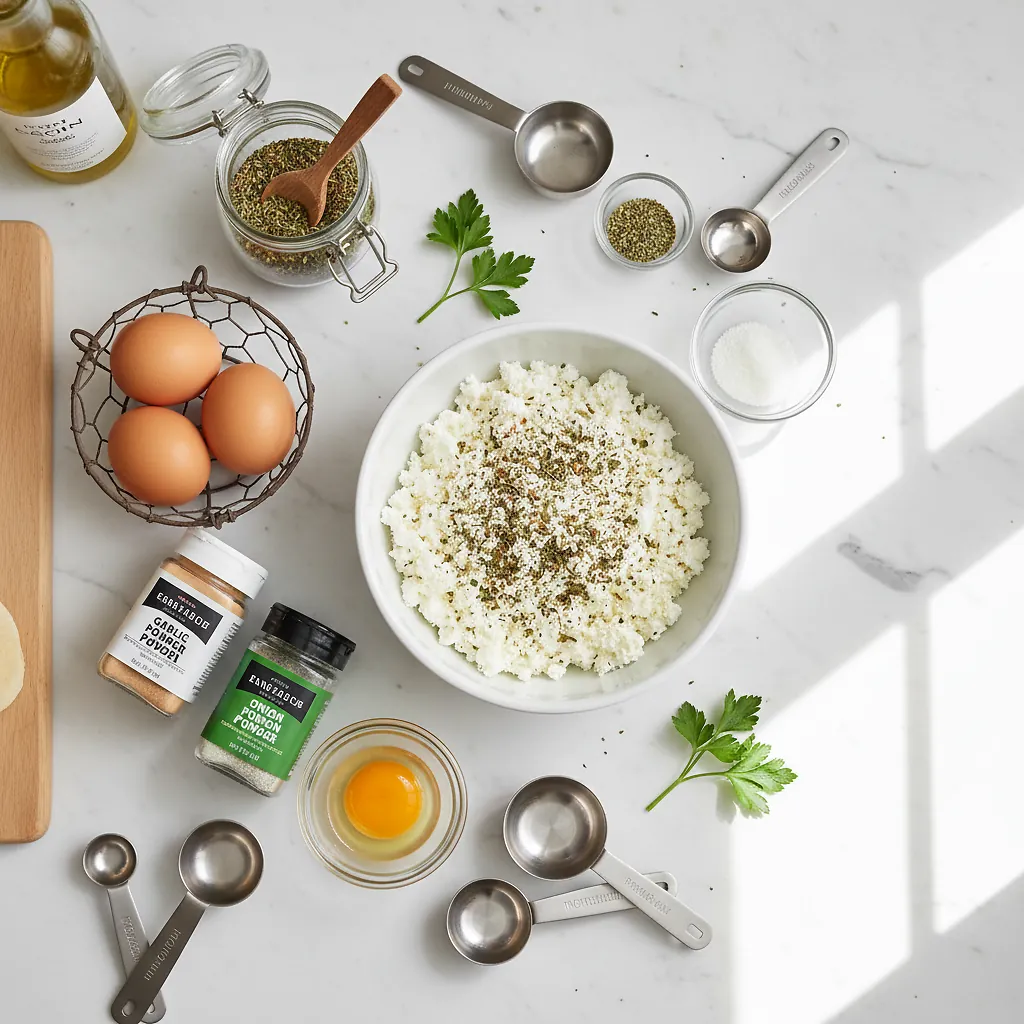Cottage Cheese Wraps ingredients organized for rapid prep on a dark wood board
