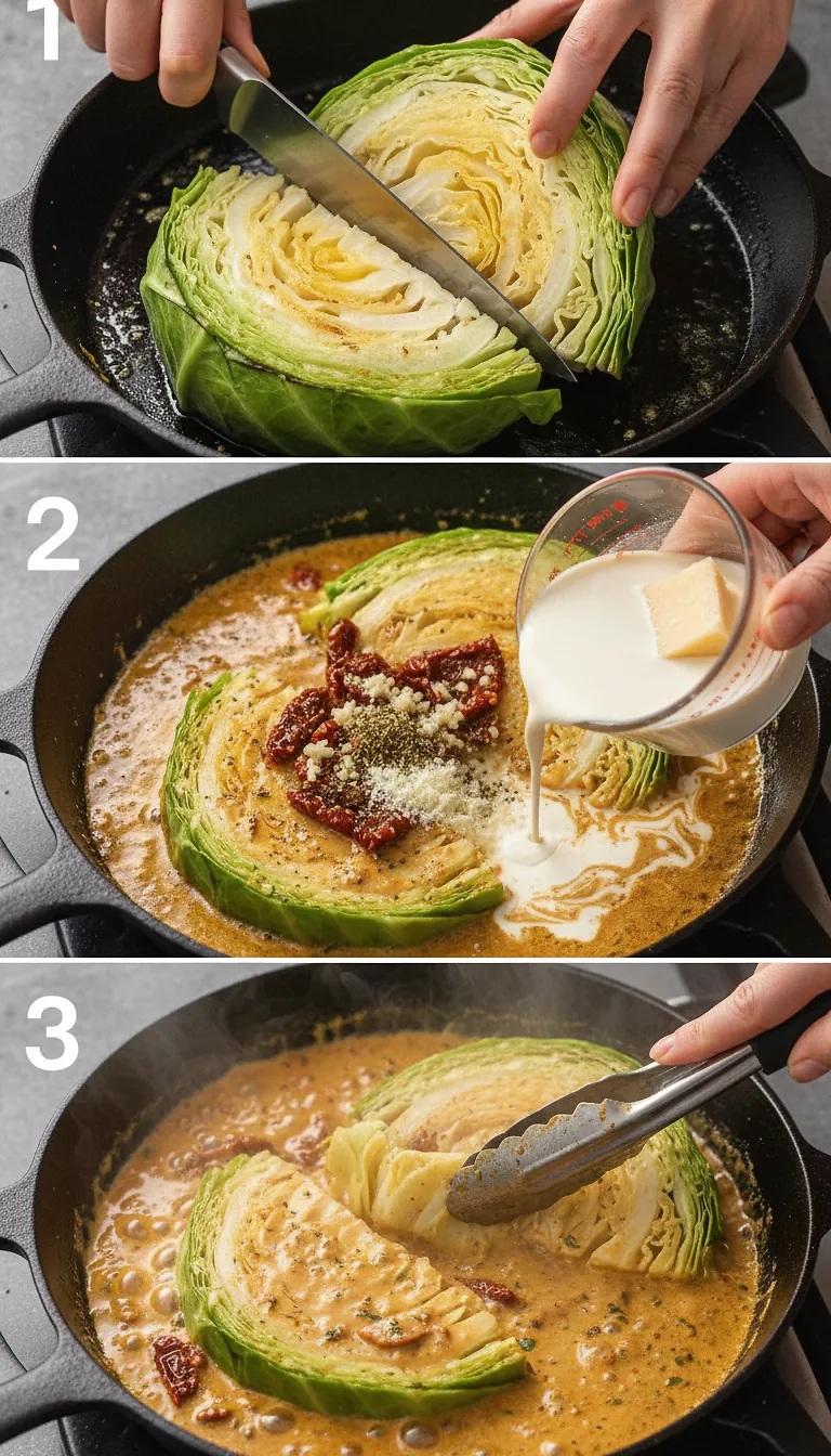 Marry Me Melting Cabbage with Creamy Tuscan Sauce 3 Step-by-Step High Heat Execution for Marry Me Melting Cabbage with Creamy Tuscan Sauce