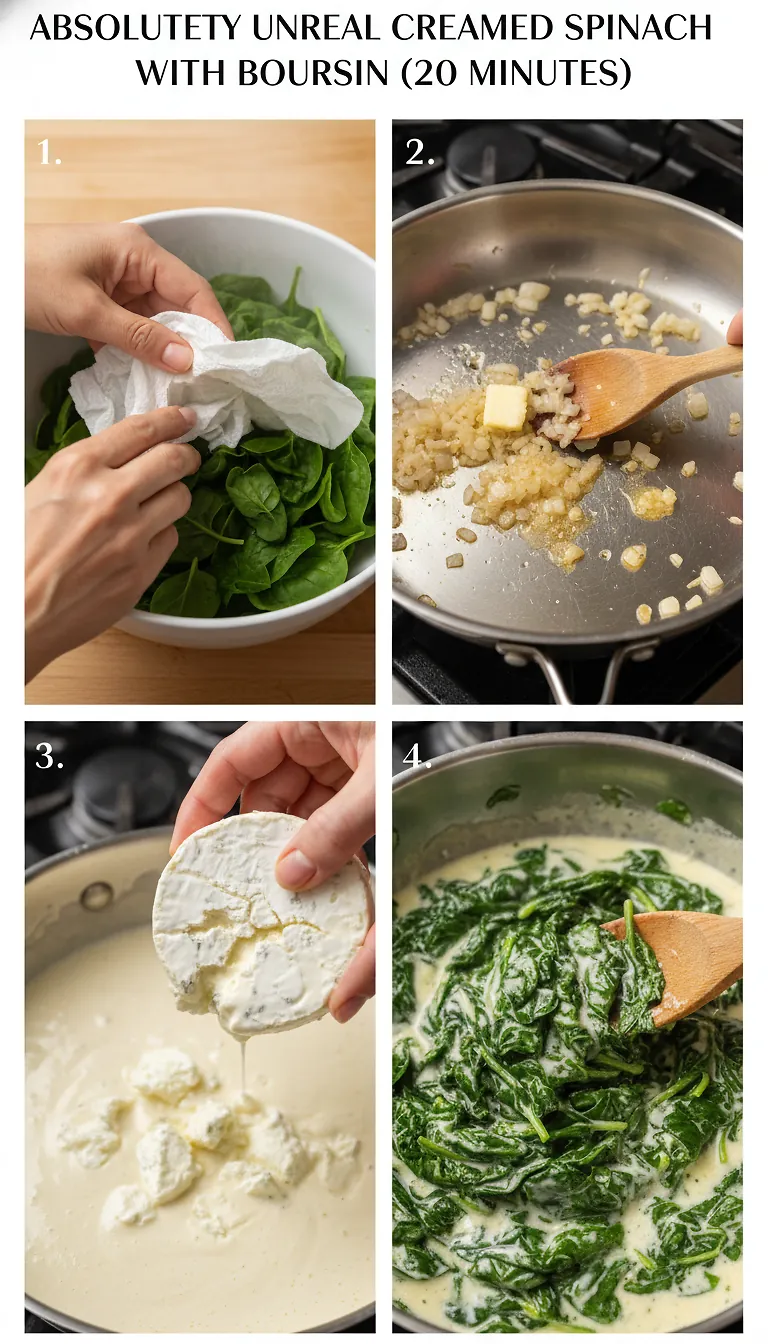 Step-by-Step High Heat Execution for Absolutely Unreal Creamed Spinach with Boursin (20 Minutes)