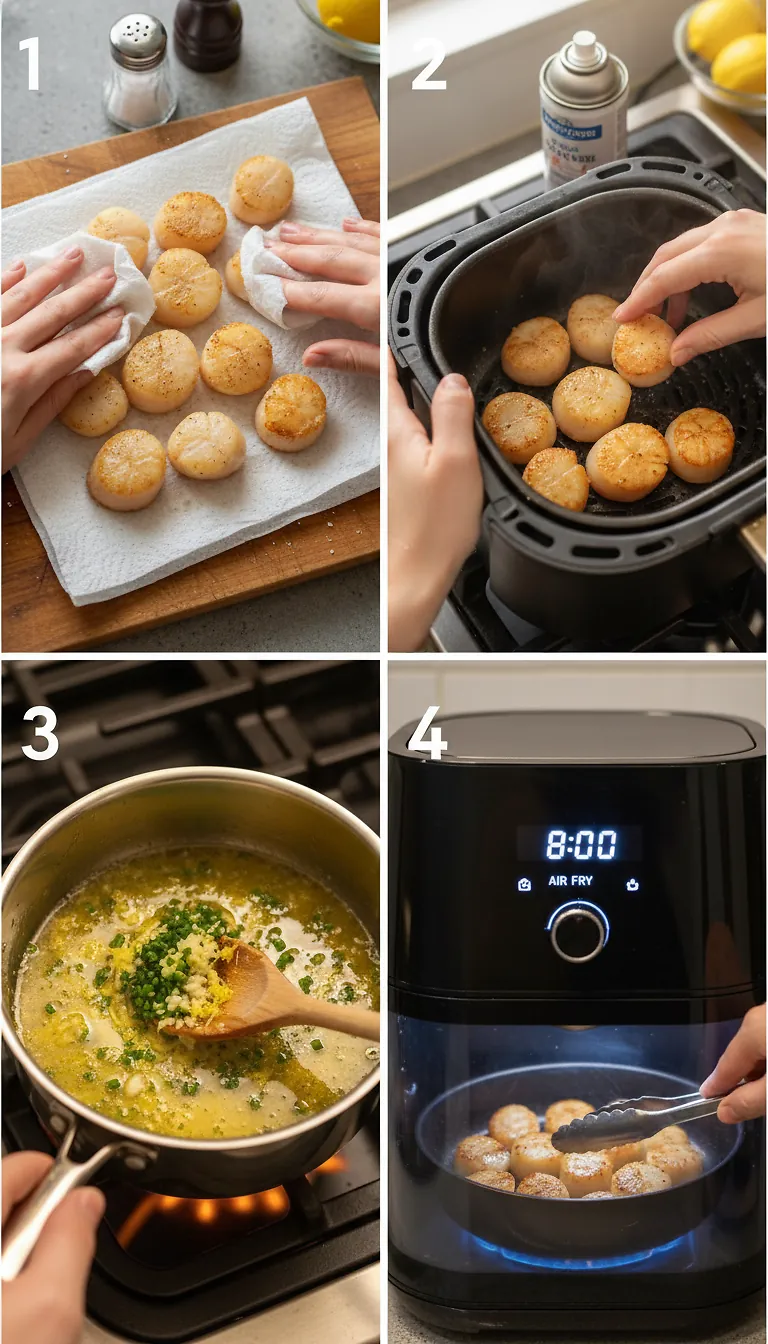 Step-by-Step High Heat Execution for Air Fryer Scallops with Chive Lemon Butter