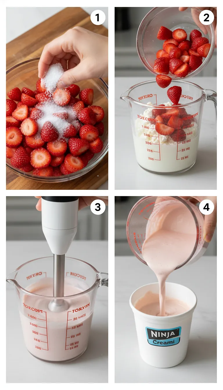 Ninja Creami Strawberry Cottage Cheese Ice Cream 3 Step-by-Step High Heat Execution for Ninja Creami Strawberry Cottage Cheese Ice Cream