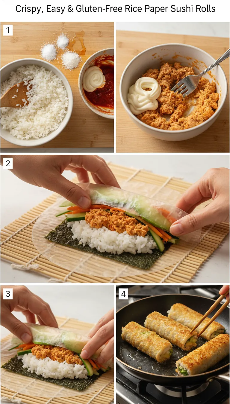 Rice Paper Sushi Rolls (Crispy, Easy & Gluten-Free) 3 Step-by-Step High Heat Execution for Rice Paper Sushi Rolls (Crispy, Easy & Gluten-Free)