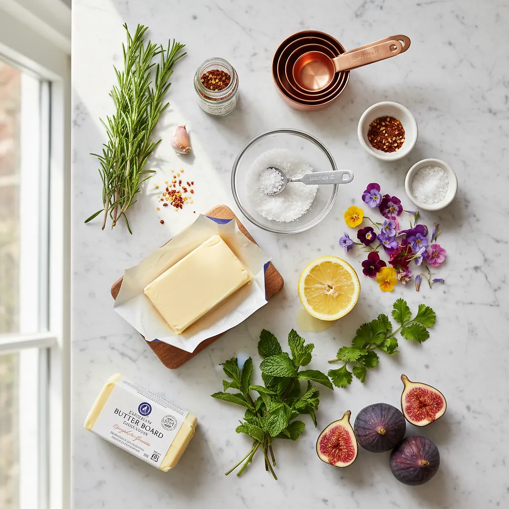 Butter Board ingredients organized for rapid prep on a dark wood board