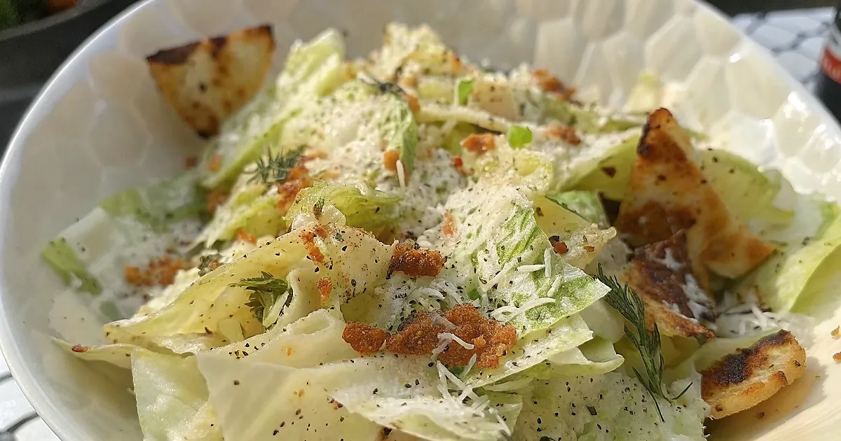 Perfectly seared Charred Cabbage Caesar served professional style