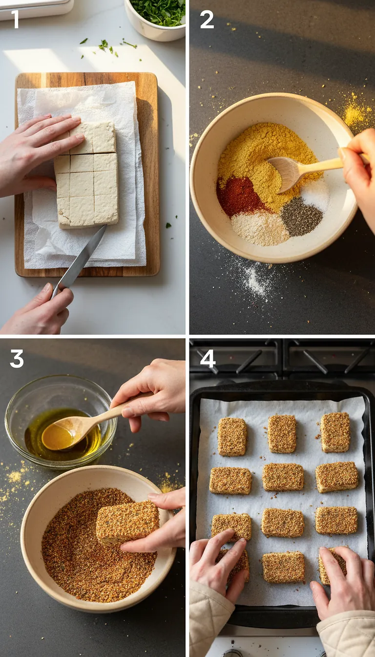 Step-by-Step High Heat Execution for Herb Crusted Tofu Steaks