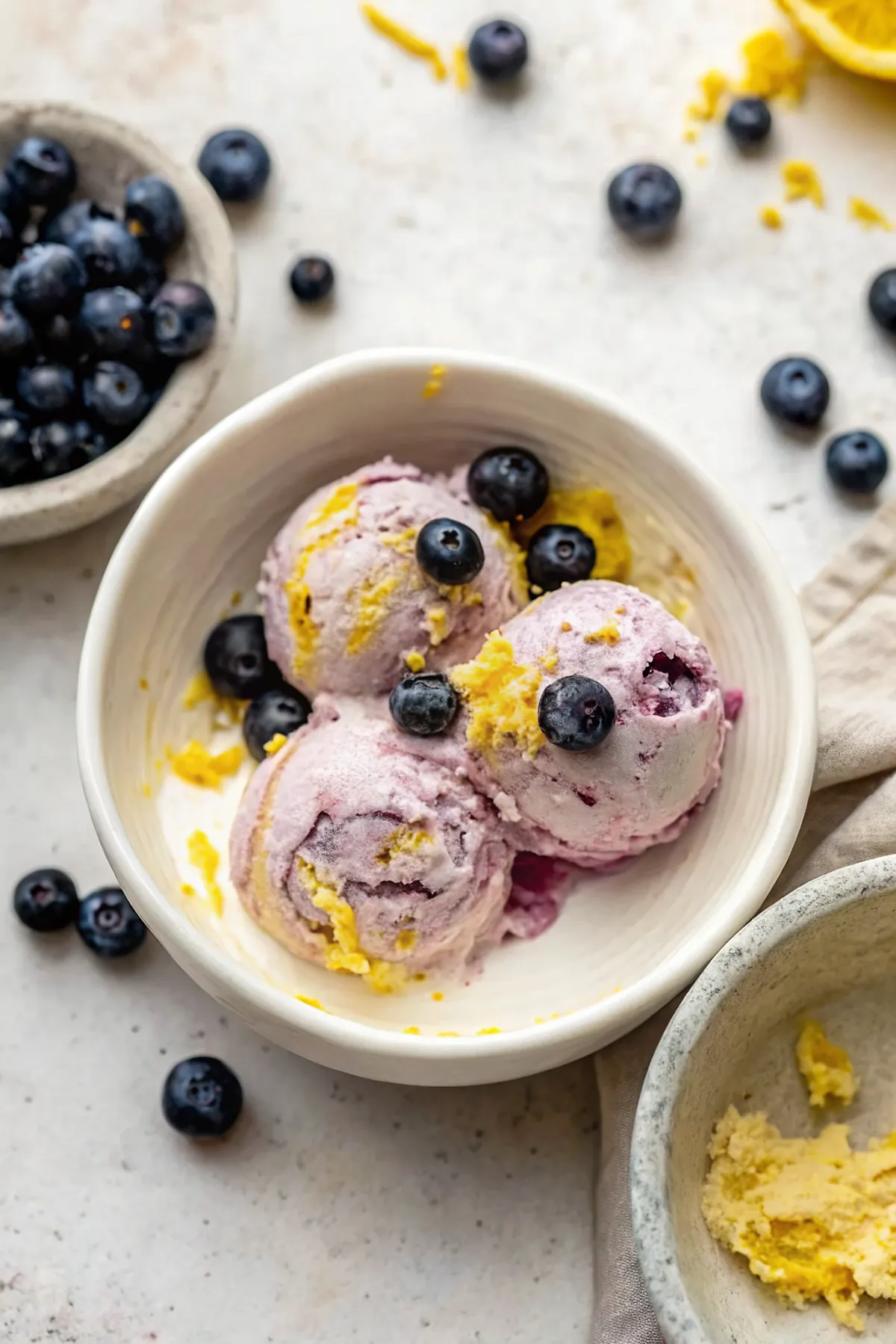 Perfectly seared Lemon Blueberry Cottage Cheese Ice Cream served professional style
