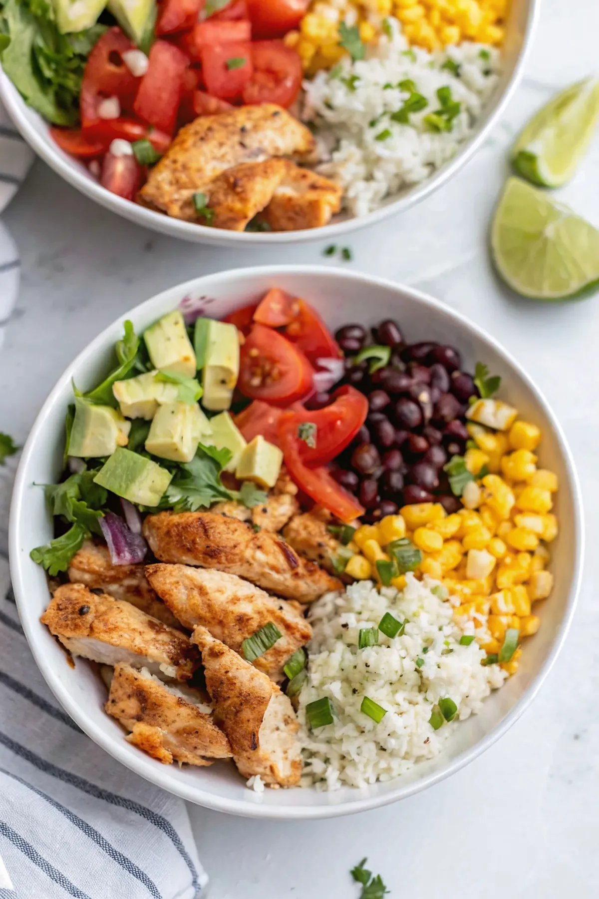 Perfectly seared Chicken Burrito Bowl served professional style