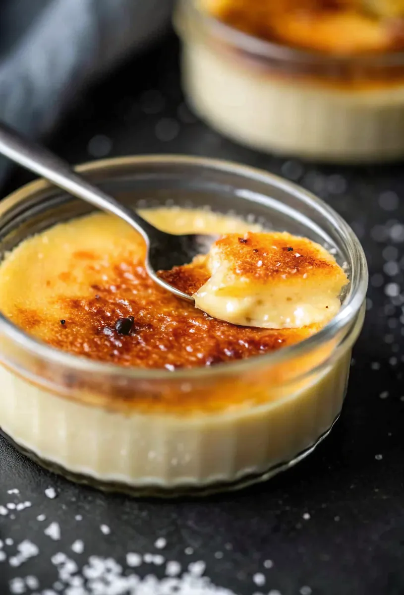 Perfectly seared Vegan Creme Brulee served professional style