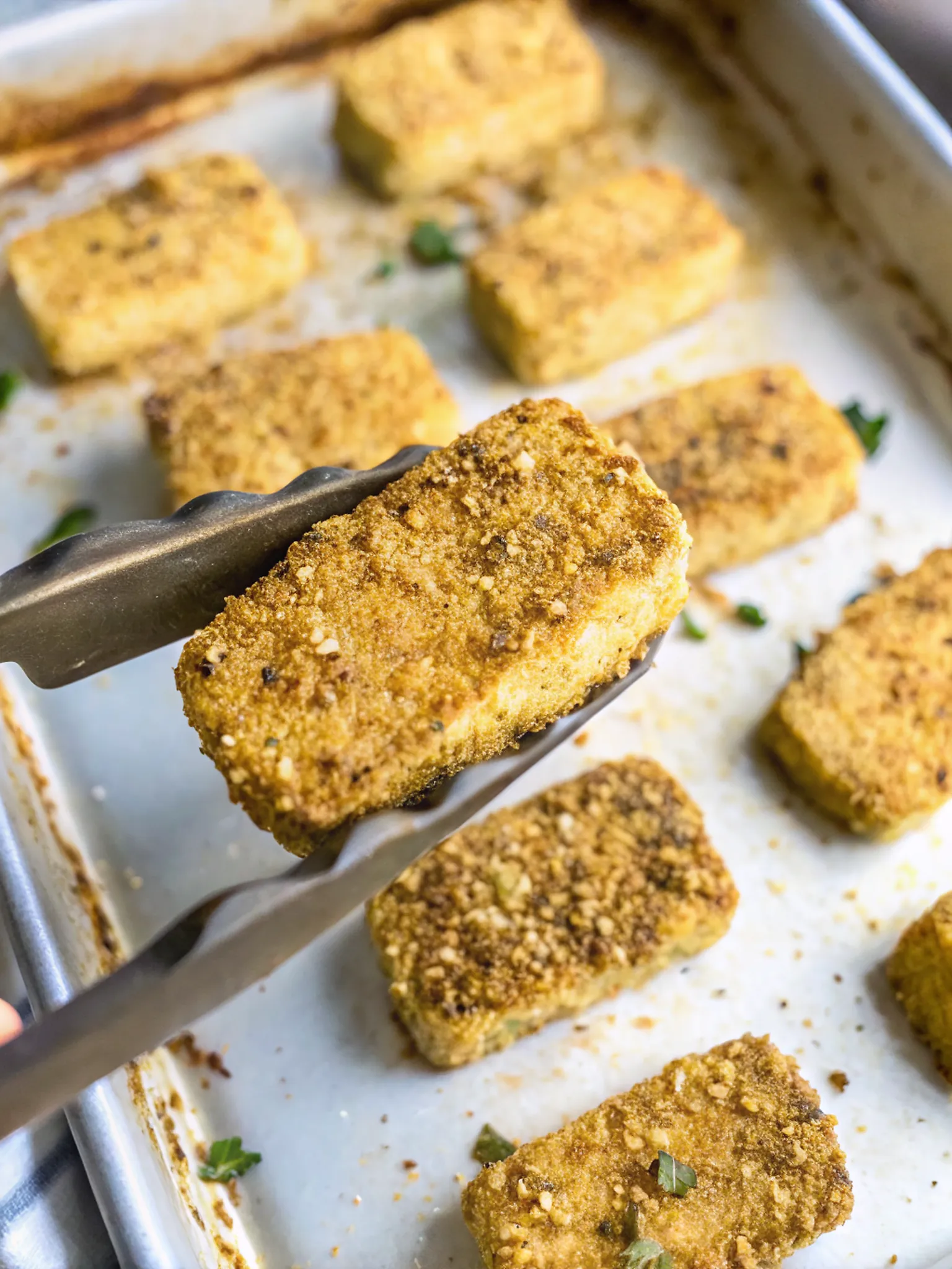 Perfectly seared Herb Crusted Tofu Steaks served professional style
