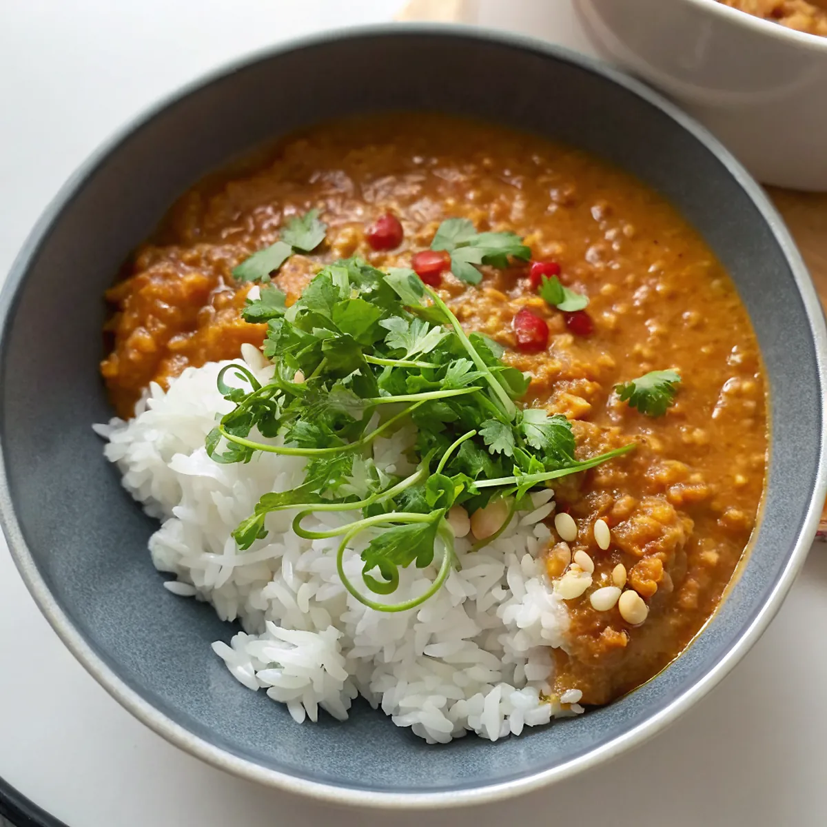 Perfectly seared Creamy Coconut Gochujang Lentils served professional style