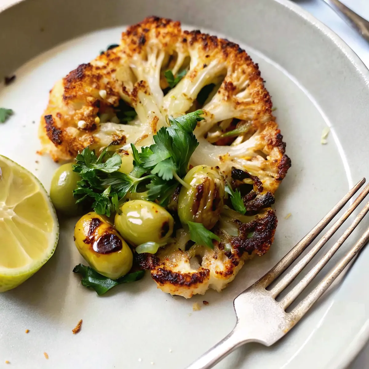 Perfectly seared Air Fryer Cauliflower Steaks served professional style