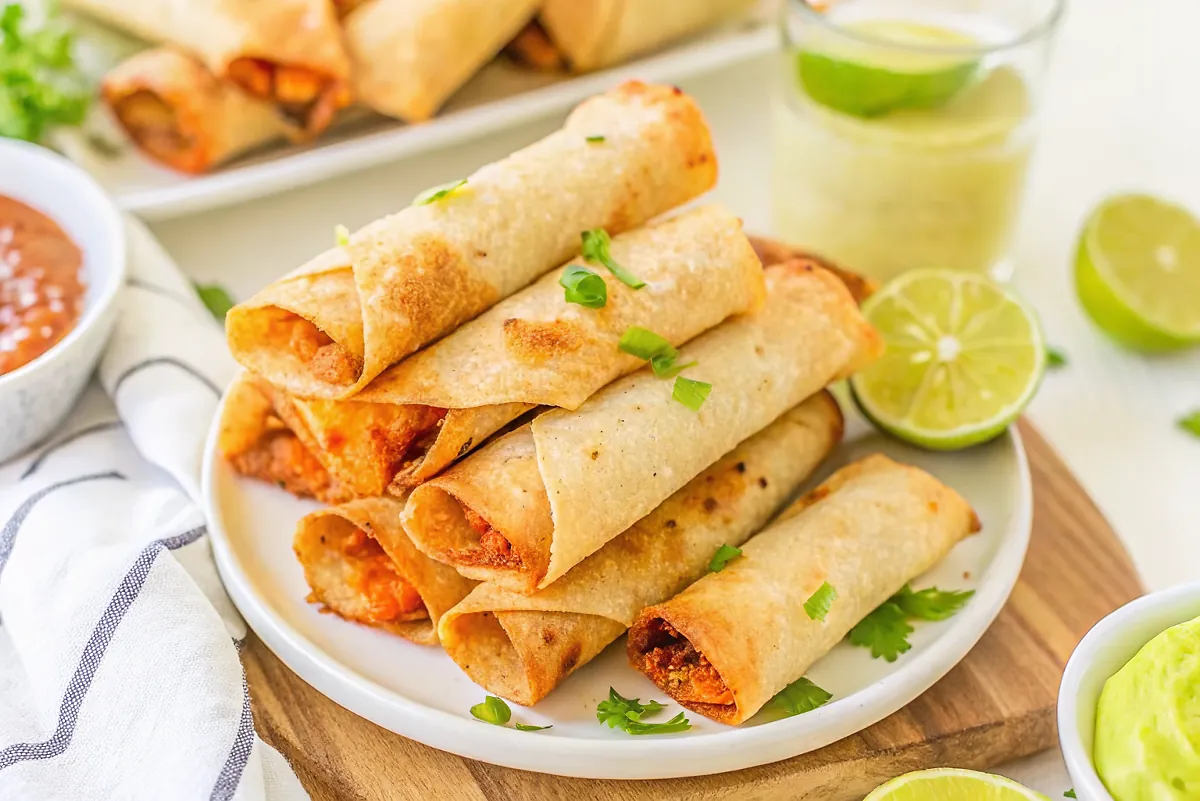 Air Fryer Chicken Taquitos Recipe 4 Perfectly seared Air Fryer Chicken Taquitos Recipe served professional style