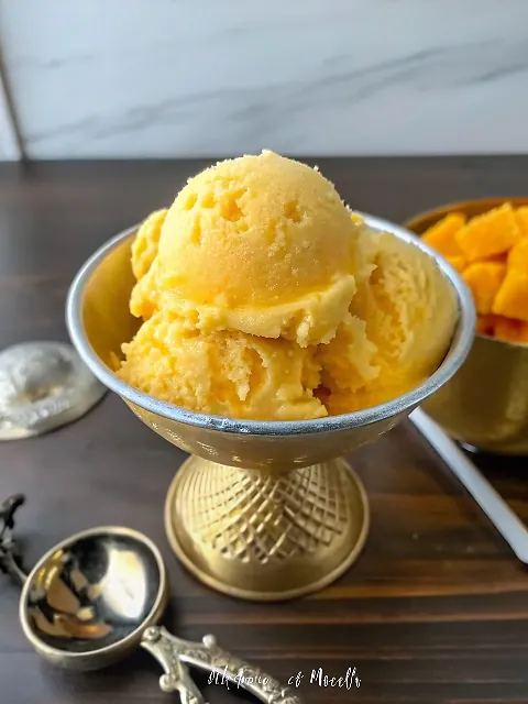 Mango Cottage Cheese Ice Cream - Perfect 3-Ingredient Protein Treat 4 Perfectly seared Mango Cottage Cheese Ice Cream served professional style