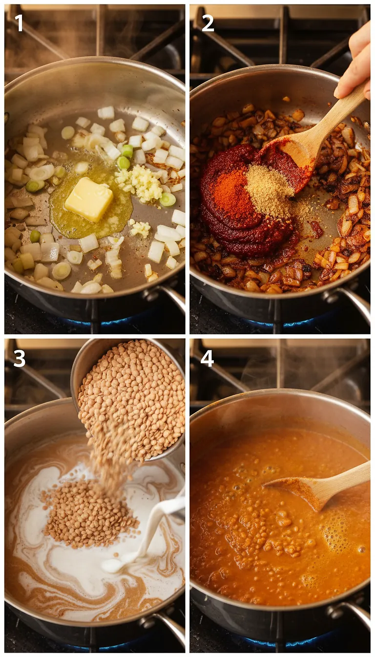 Step-by-Step High Heat Execution for Creamy Coconut Gochujang Lentils