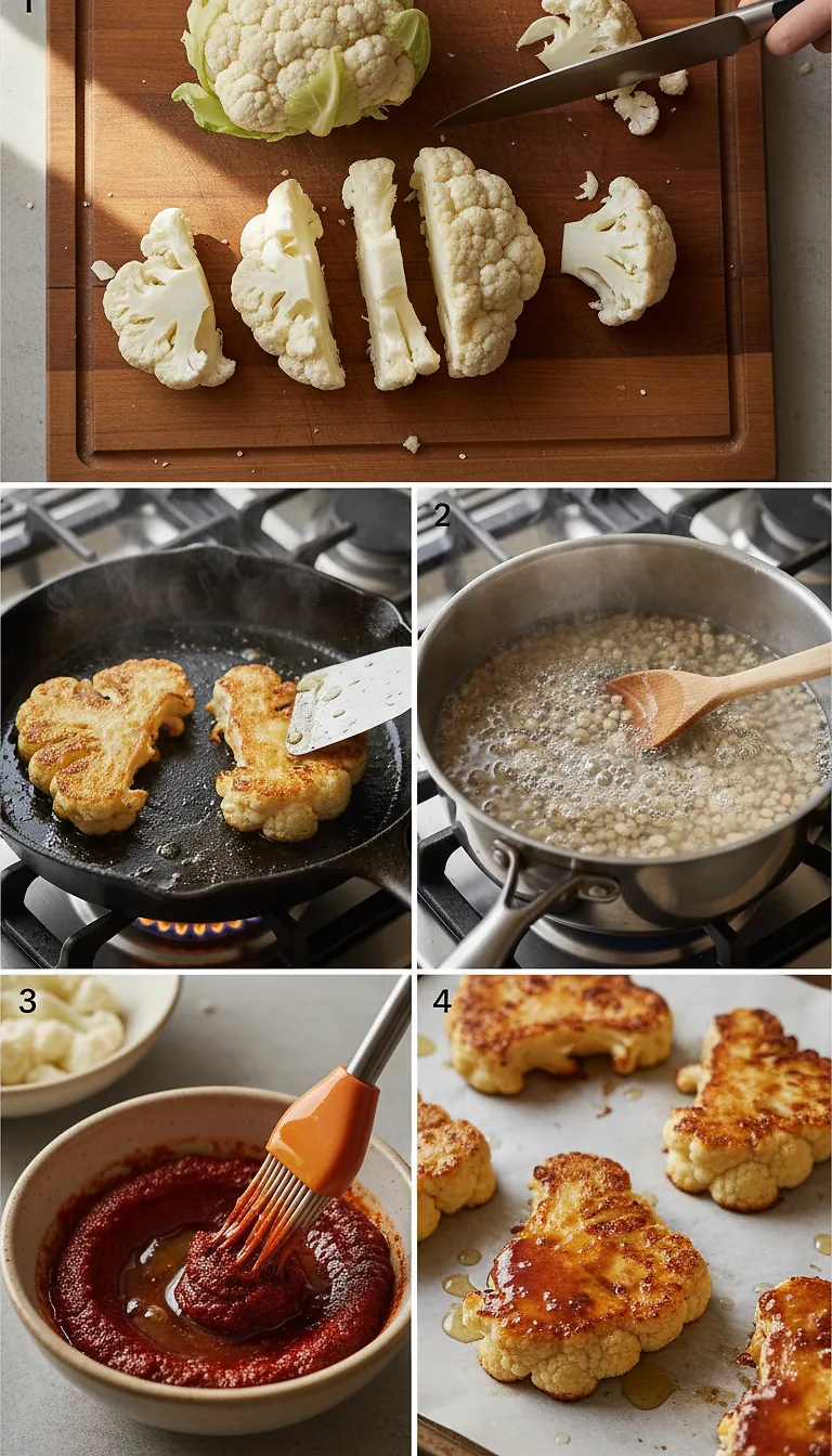 Harissa Cauliflower Steaks with Lentils & Yogurt - Perfect Seared 15-Minute Meal 3 Step-by-Step High Heat Execution for Harissa Cauliflower Steaks with Lentils & Yogurt