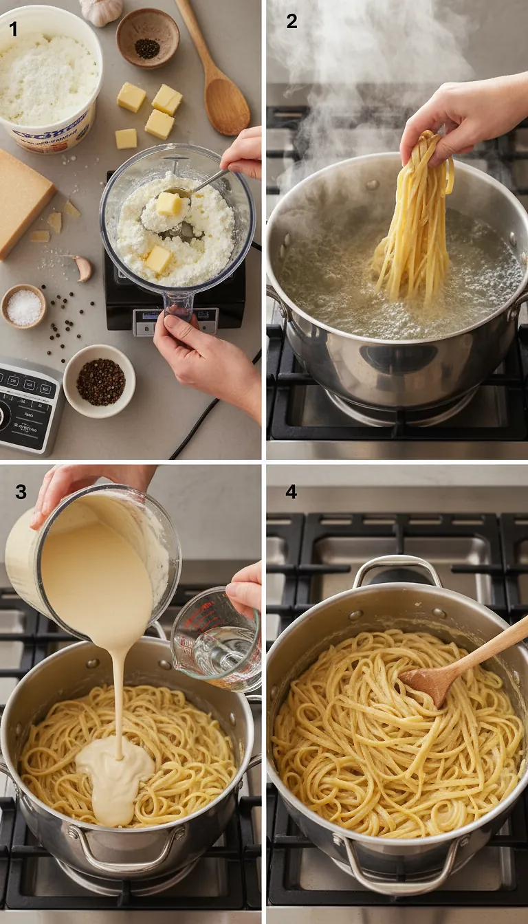 Step-by-Step High Heat Execution for 5-ingredient Cottage Cheese Alfredo Pasta