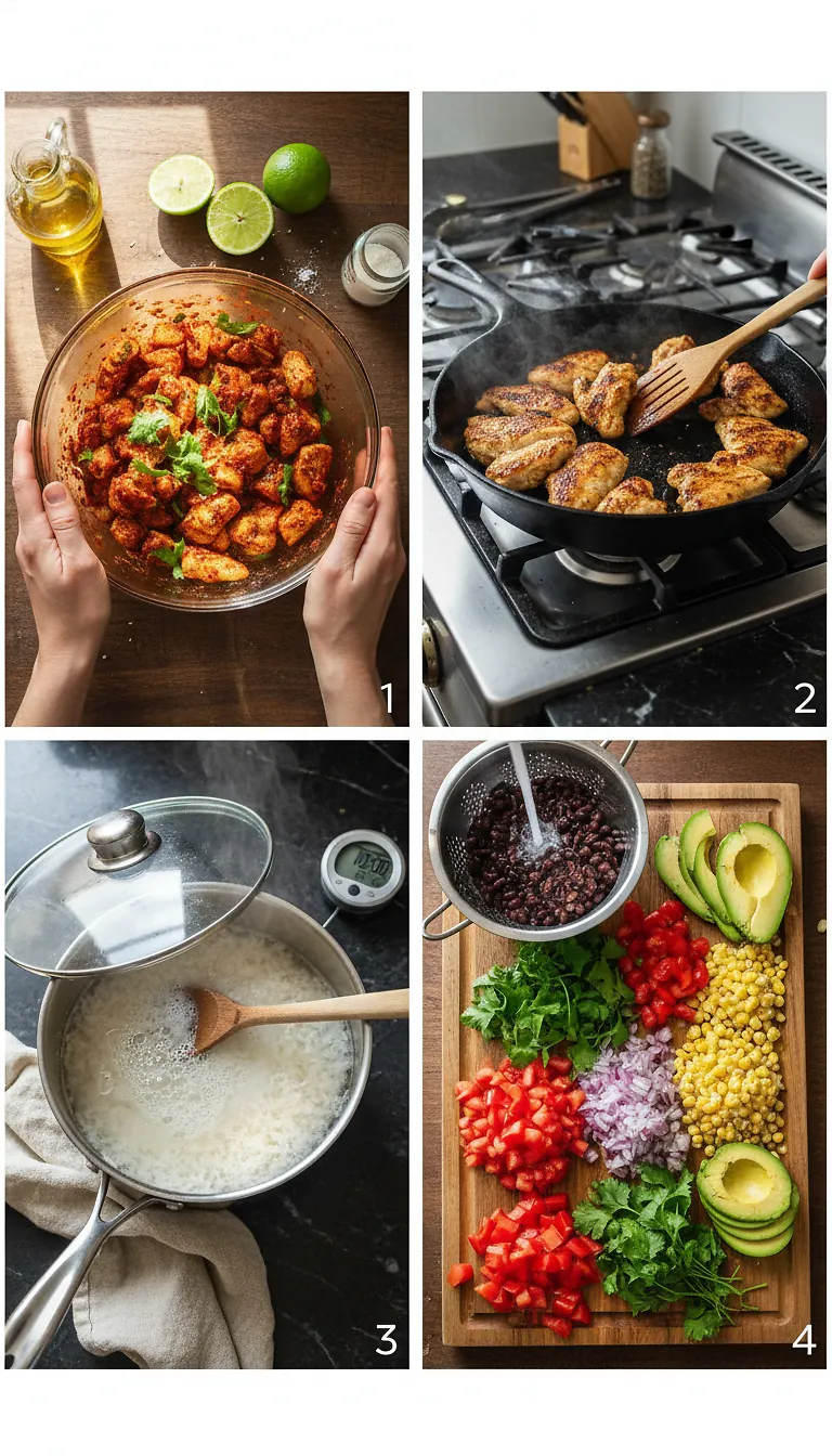 Step-by-Step High Heat Execution for Chicken Burrito Bowl