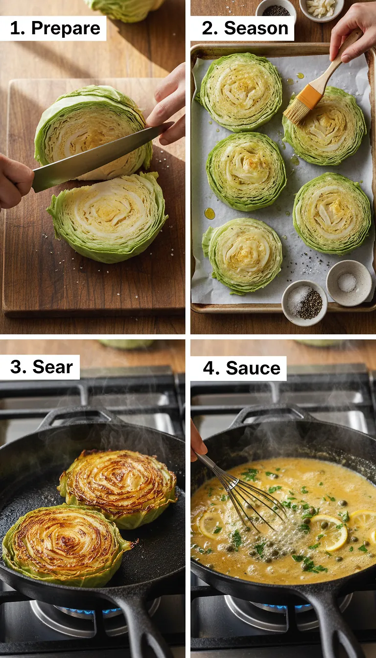 Charred Cabbage Steaks Piccata - Perfect High-Heat Vegetarian Meal 3 Step-by-Step High Heat Execution for Charred Cabbage Steaks Piccata