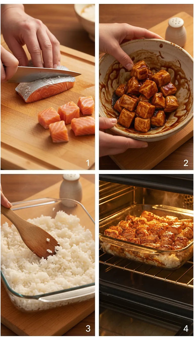 Step-by-Step High Heat Execution for Teriyaki Salmon Sushi Bake for Two