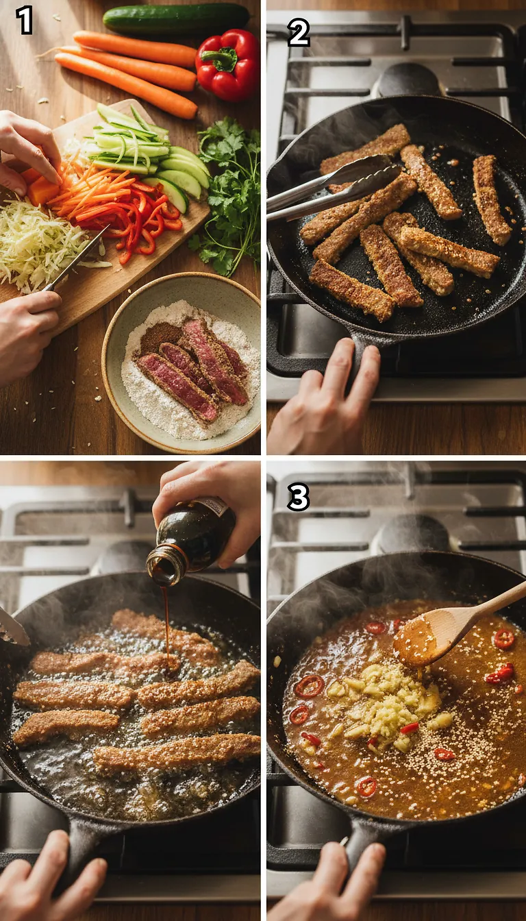Step-by-Step High Heat Execution for Crispy Chilli Beef Salad