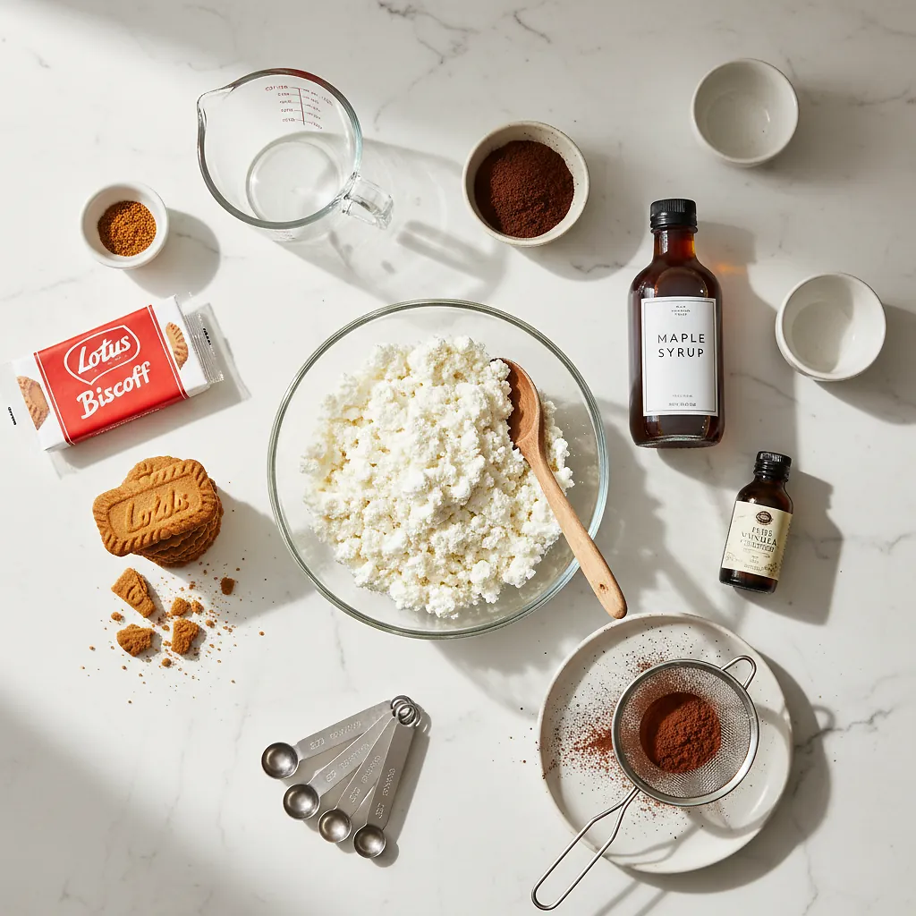 Tiramisu Japanese Cheesecake Recipe ingredients organized for rapid prep on a dark wood board