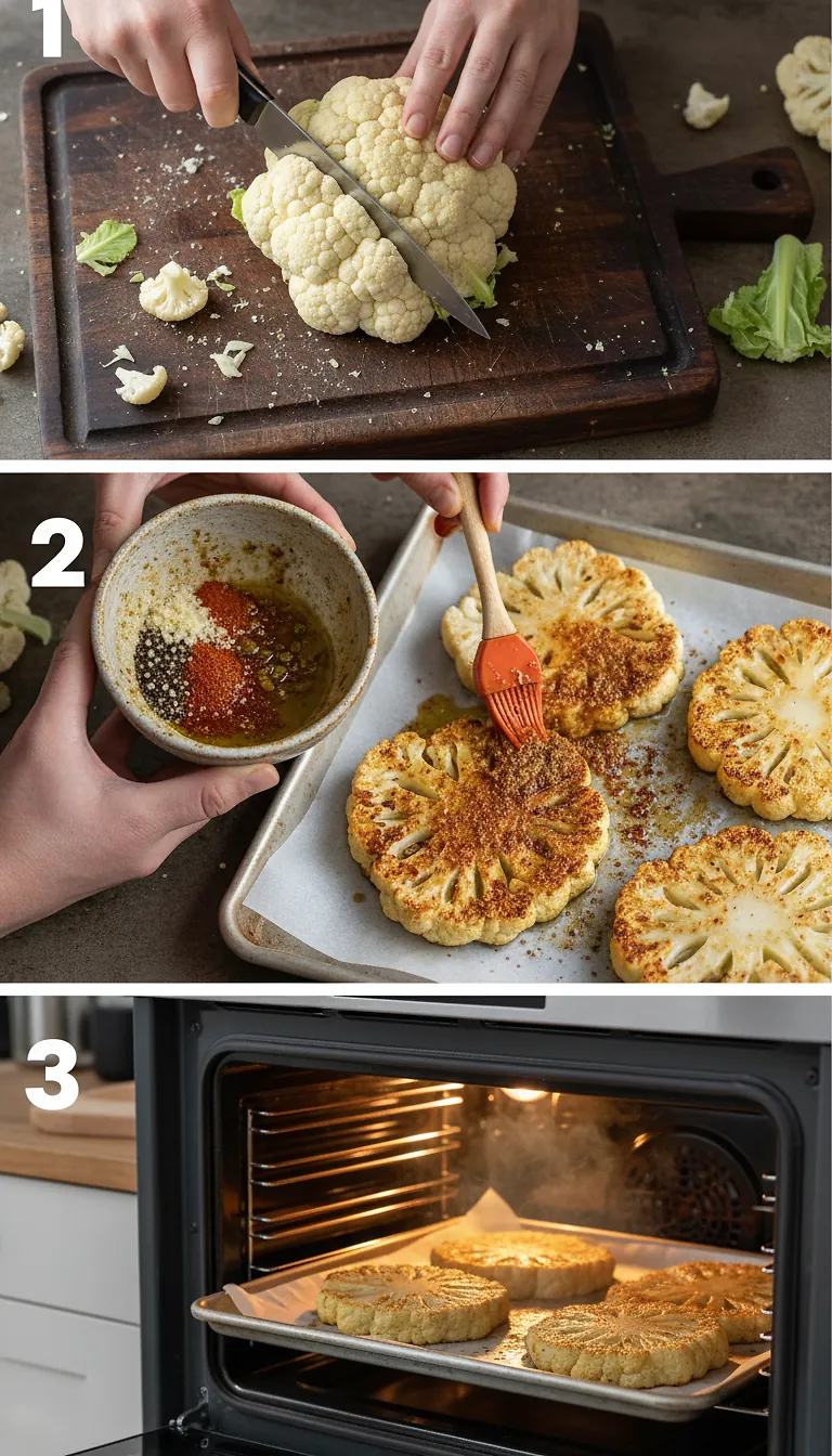 Step-by-Step High Heat Execution for Roasted Cauliflower Steaks With Butter Bean Purée