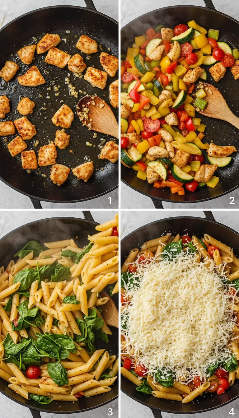 Step-by-Step High Heat Execution for Chicken Primavera Pasta Bake