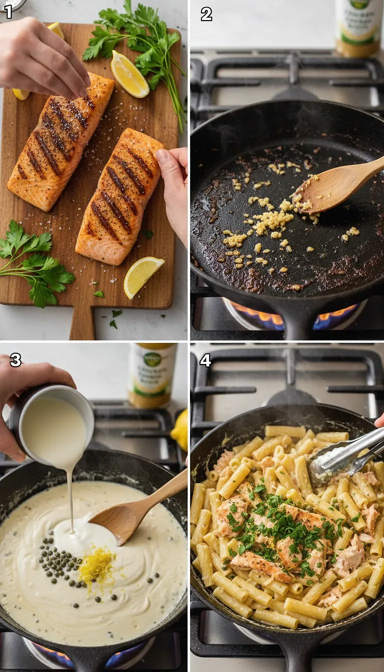 Step-by-Step High Heat Execution for Creamy Lemon Salmon Piccata Pasta