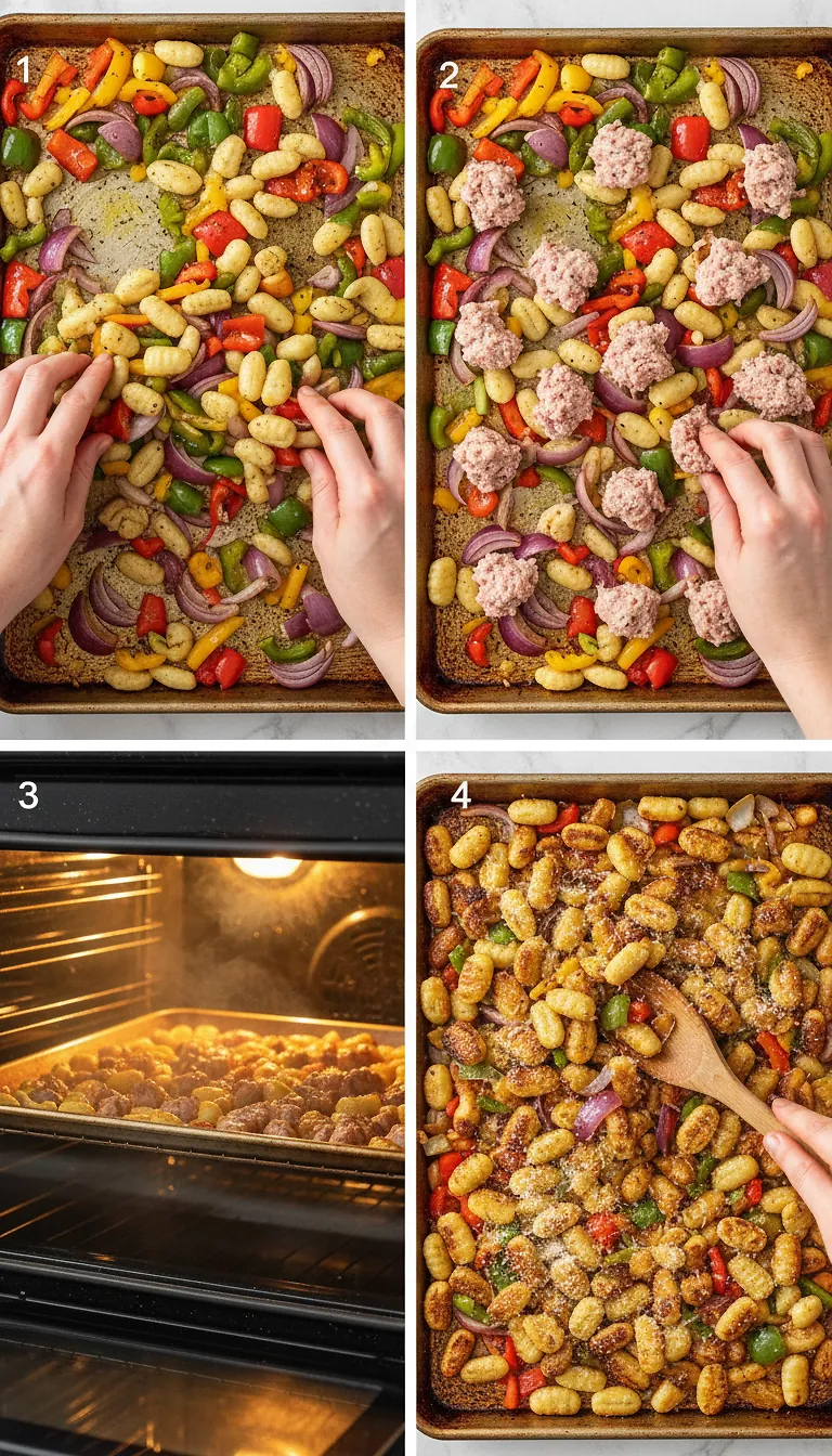 Step-by-Step High Heat Execution for Sheet-Pan Gnocchi with Sausage and Peppers