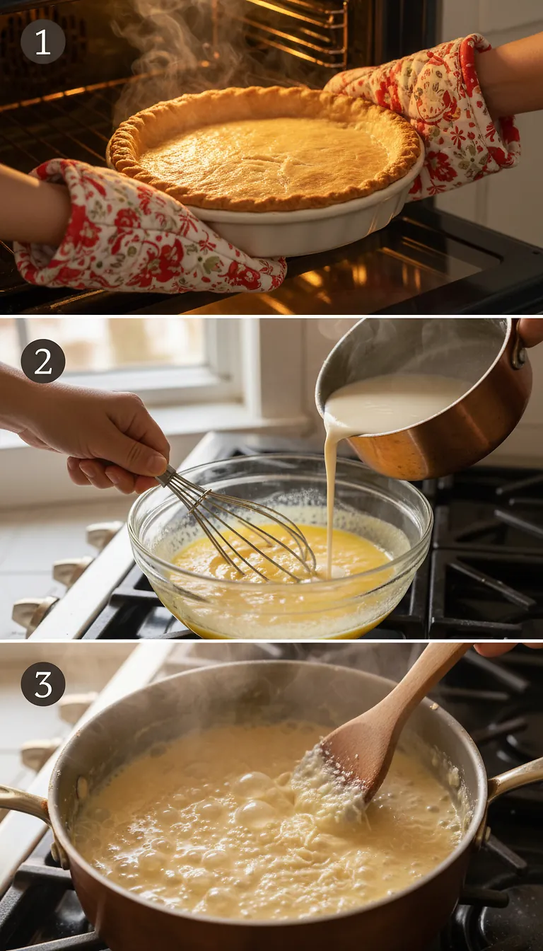 Homemade Coconut Cream Pie - Perfect Creamy Dessert Recipe 3 Step-by-Step High Heat Execution for Homemade Coconut Cream Pie