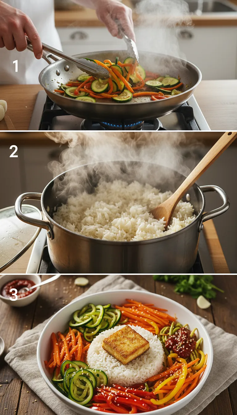 Step-by-Step High Heat Execution for Vegan Bibimbap