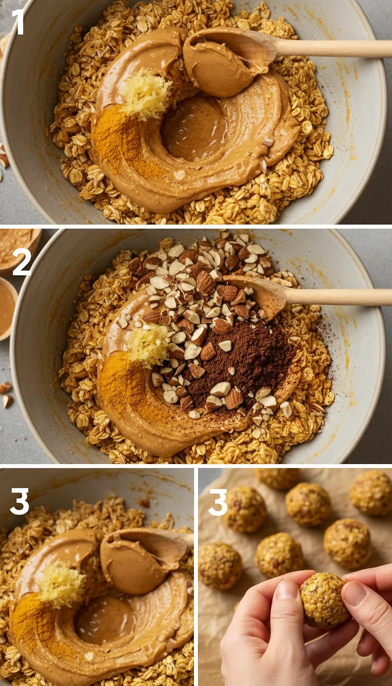 Step-by-Step High Heat Execution for No-Bake Energy Bites with Ginger, Turmeric, Almonds, and Espresso